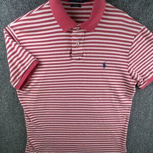 Polo Ralph Lauren Medium Striped Pink/red White Custom Fit Polo Shirt Soft Knit